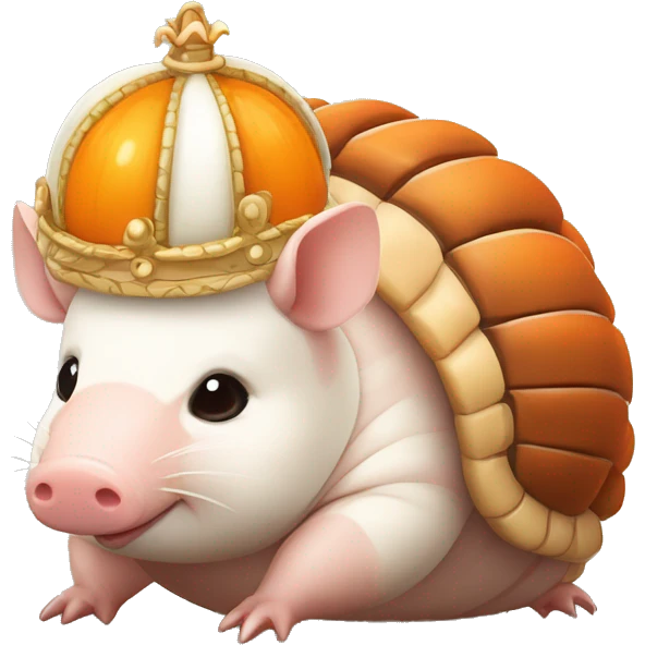 Orange and white piebald chubby round armadillo pig panda centipede armadillo wearing a crown emoji