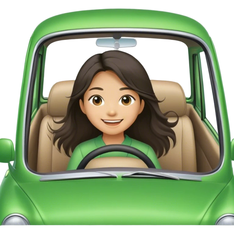 Long hair asian girl driving on her way in a green car  emoji