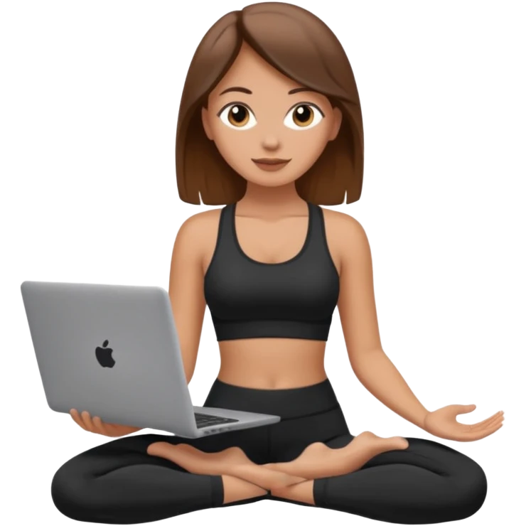 A white girl with brown hair who works remotely through her laptop and enjoys yoga emoji