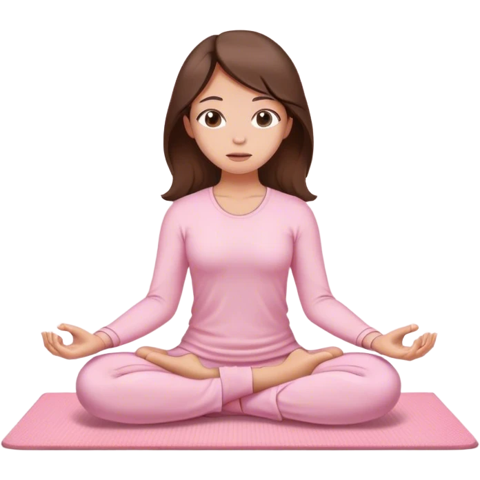 brunette hair down girl light pink clothes meditating on a light pink mat emoji