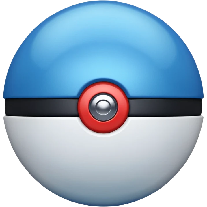 blue pokeball emoji, top half is a more saturated blue, bottom half is white, black stripe, with a metallic sheen, with a glossy finish emoji