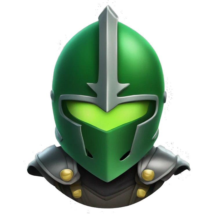 green helmet knight whit lightninh eyes, face all covered, 3/4 position, evil emoji