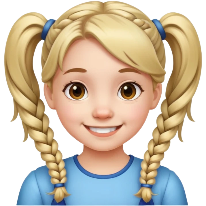 young girl with pigtails, smiling emoji