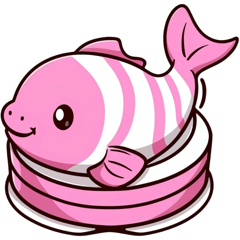 cute fish cake with pink swirl, white base with pink spiral pattern, narutomaki, kawaii Japanese food emoji