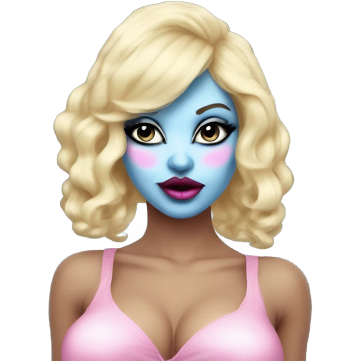 Creepy Blonde Go-go dancer -light blue face- Enid Sinclair wearing ,big floppy bunny ears pink lips  emoji