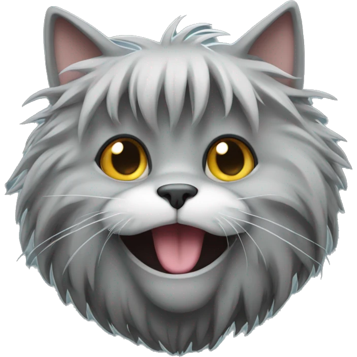Grey shaggy cat drooling emoji