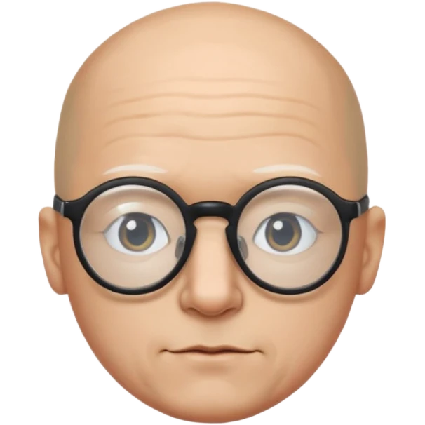a guy who looks like kirby with a very round head, white skin and glasses almost bald, with like black glasses emoji