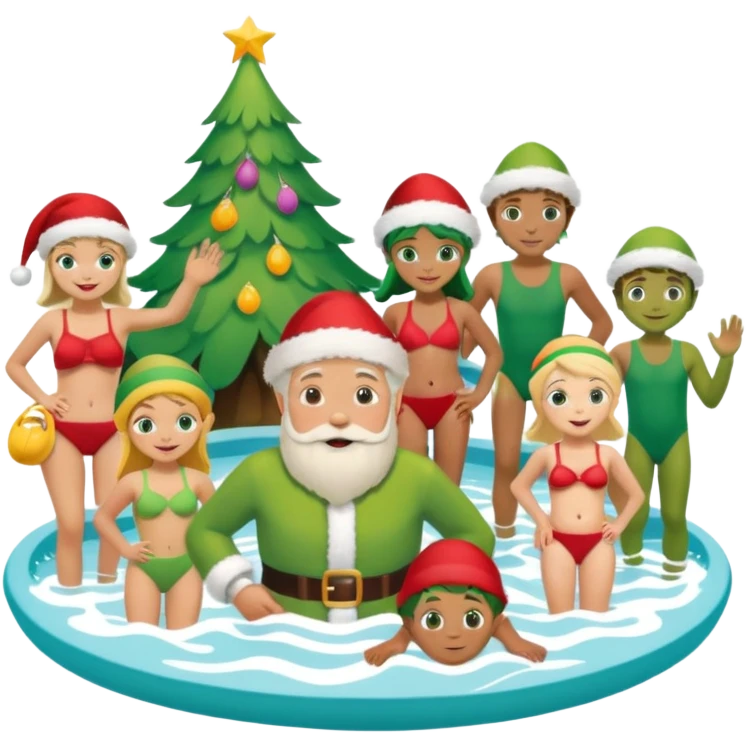 family christmas outing to waterpark with 6 grandchildren, santa and buddy the elf emoji