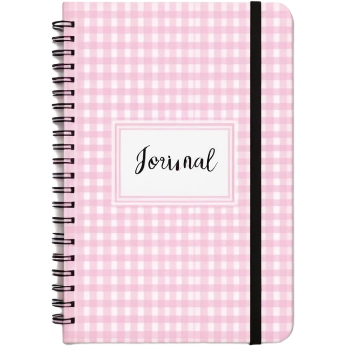 Cute  journal cover, pastel pink gingham pattern
Handwritten feminine typography, soft aesthetic, cozy girl vibe
Clean product mockup, minimal shadows, lifestyle stationery style emoji