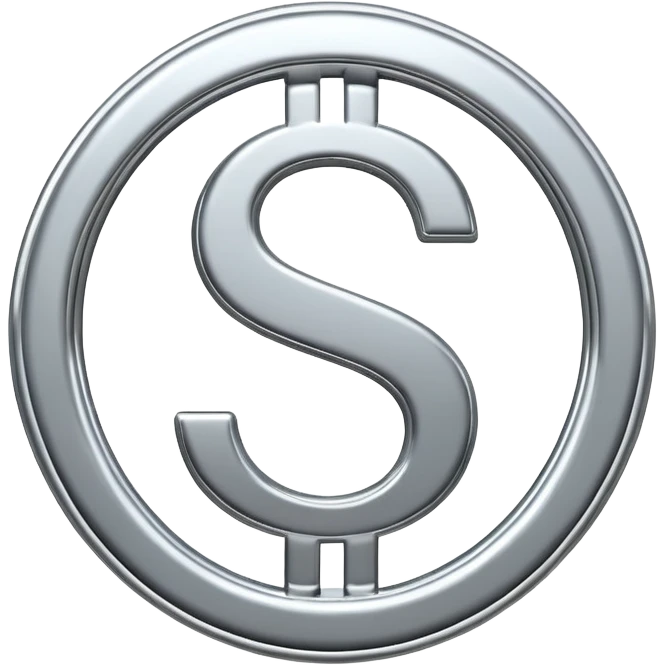 A double dollar sign emoji made of polished silver chrome, smooth metallic surface, glossy reflections, luxury swag vibe, minimal iOS emoji style, centered on white background emoji