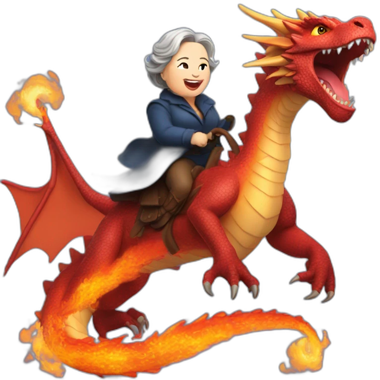 Kathy Bates riding a fire breathing dragon emoji