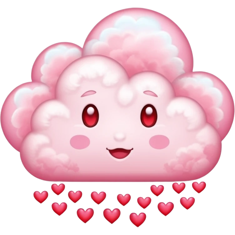 Plain white cloud with pale pink aura surrounding with hearts coming out the bottom emoji