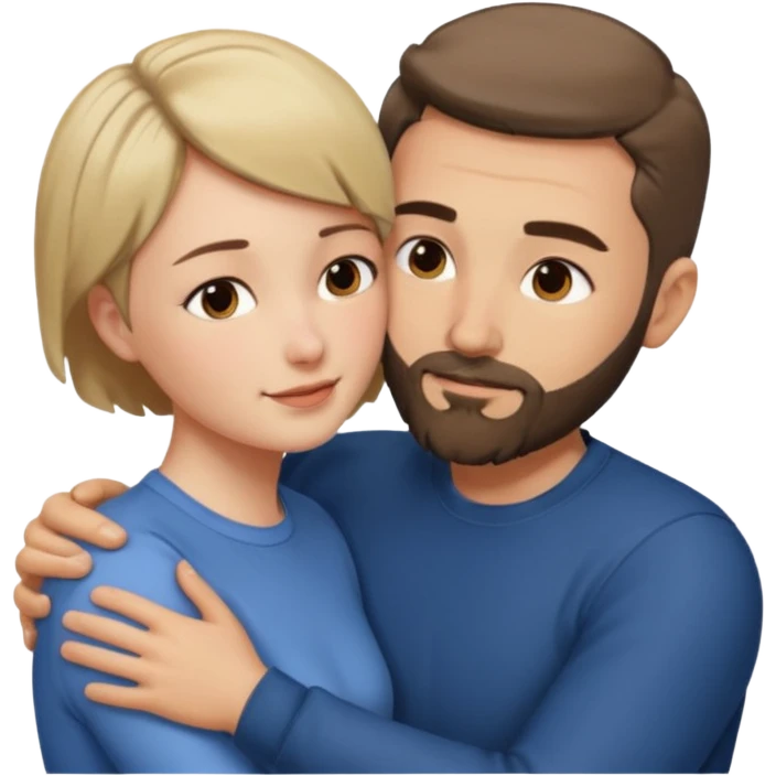 draw a man and a woman hugging each other passionately. looking toward each other. woman has short hair. man has short hair and beard. emoji