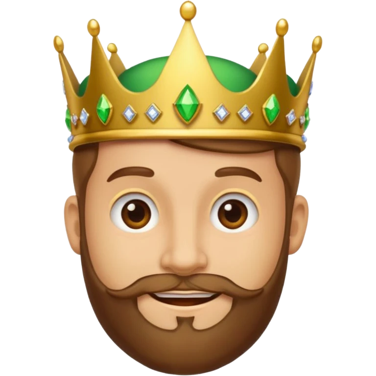 Create a cartoon-style emoji of Gaspar, one of the Three Wise Men. Only show his face and crown. He has a gentle smile, brown beard, and a green and gold crown with jewels. Make it colorful, simple, and suitable as an emoji. emoji