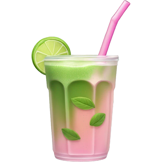Matcha ice tea with light ice and pink straw emoji