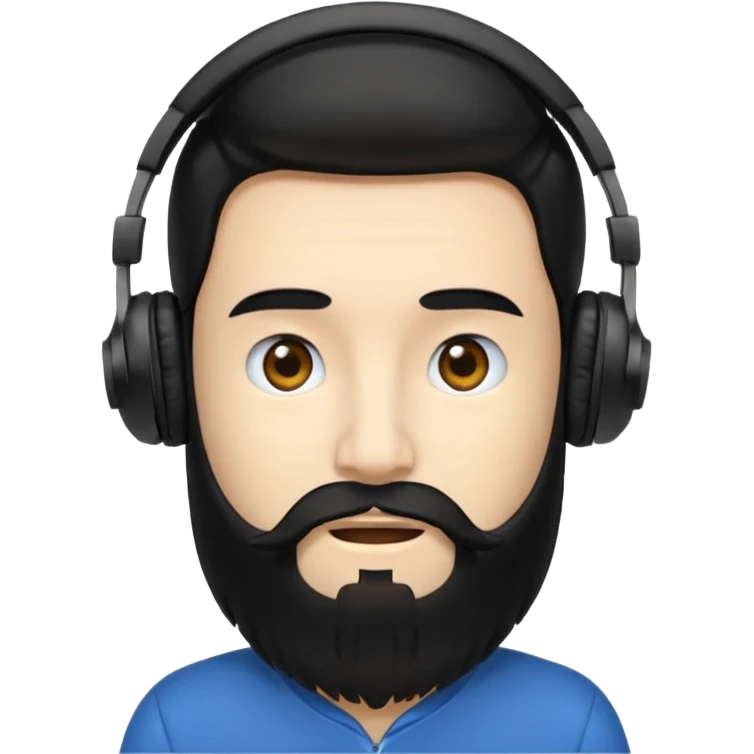 Boy with long black hair and a big beard wearing headphones emoji