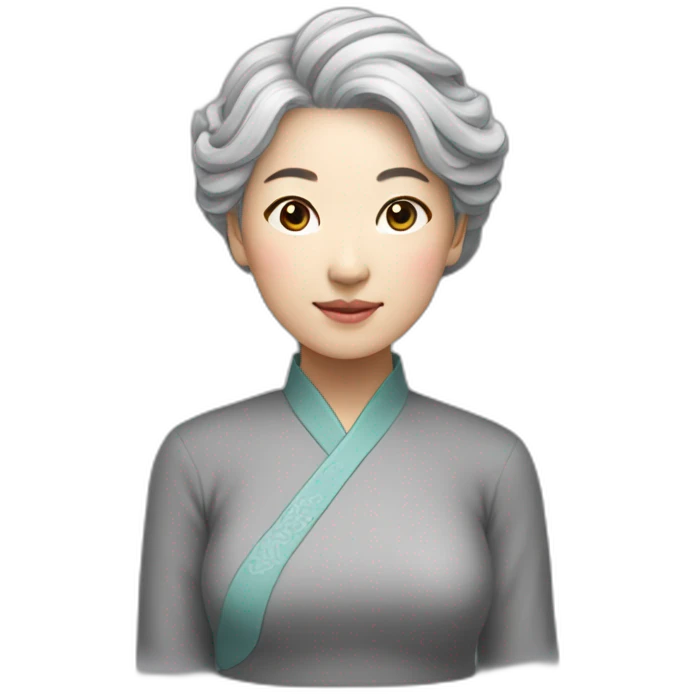 Chinese lady grey hair doing yuga emoji