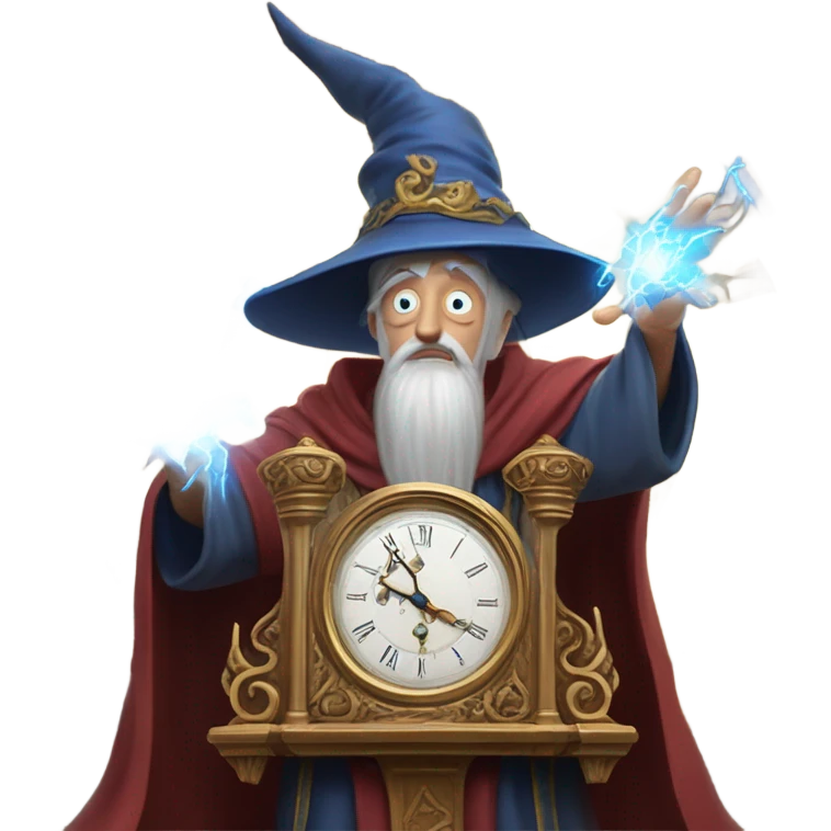 wizard lightning on a large clock emoji