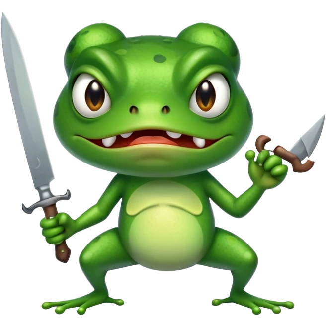 Angry cartoon frog with a knife emoji