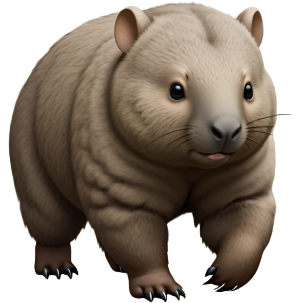 cinematic-stout wombat-realistic-fluffy full-body-waddling-emoji,-stout-muscular-frame-covered-in-coarse-brown-fur,-short-powerful-legs-trotting-determinedly-through-bushland,-round-dark-eyes-filled-with-calm-confidence,-tiny-rounded-ears-twitching-slightly,-strong-digging-claws-visible-on-sturdy-paws,-simplified-yet-realistic-focused-features,-highly-detailed,-glowing-with-a-subtle-earthy-glow emoji