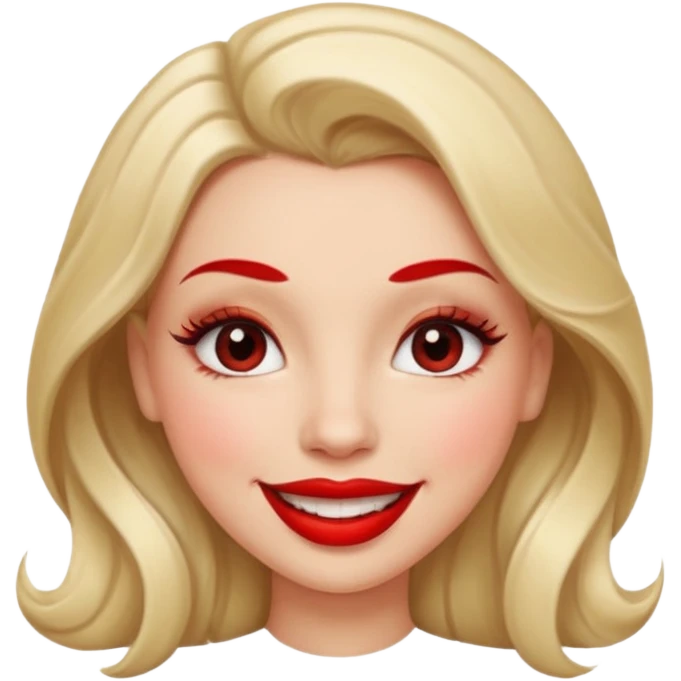 in the style of apple IOS emojis, give me a girly face emoji, with big red lips and eyelashes emoji