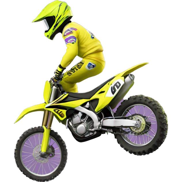 Motocross rider with yellow Fluor motorcycle flying over the jump  emoji