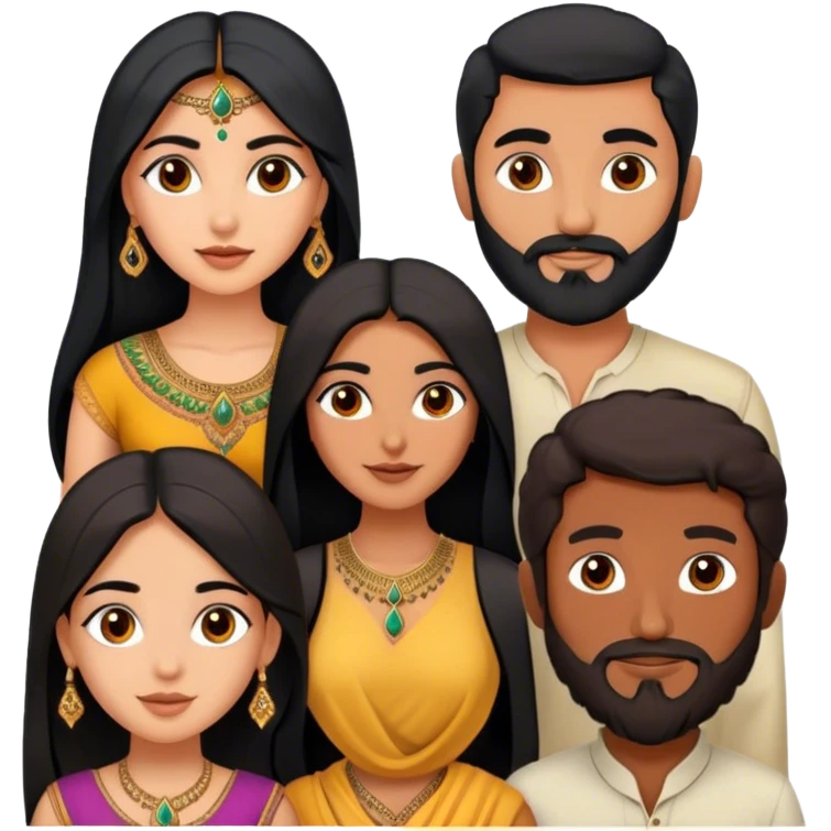 one Persian girl, one Indian girl, one Moroccan man, one black man, one Egyptian man emoji