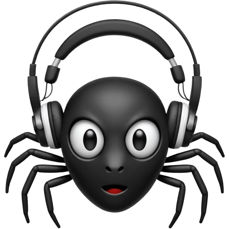 A black spider with white headphones emoji