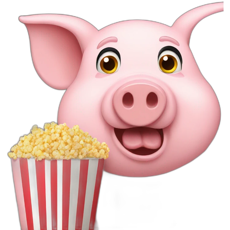 Pig watching screen while eating popcorn emoji