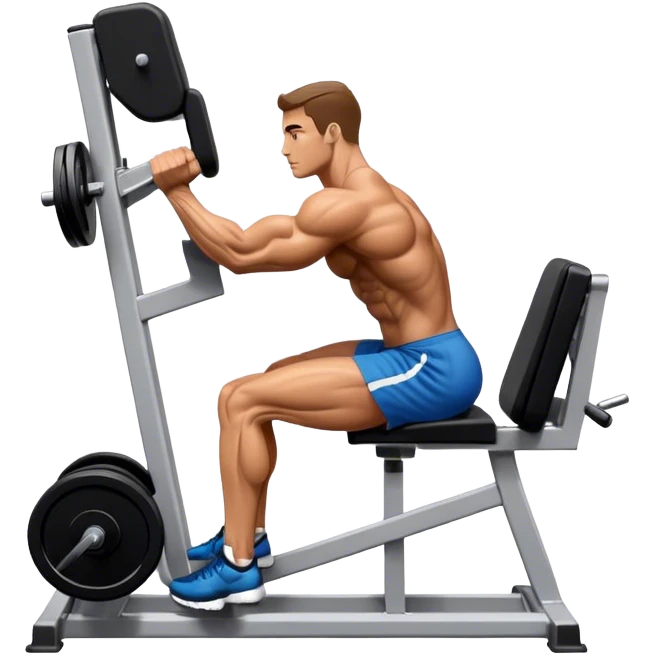 side-view bodybuilder seated weighted calf-raise machine lower leg exercise emoji