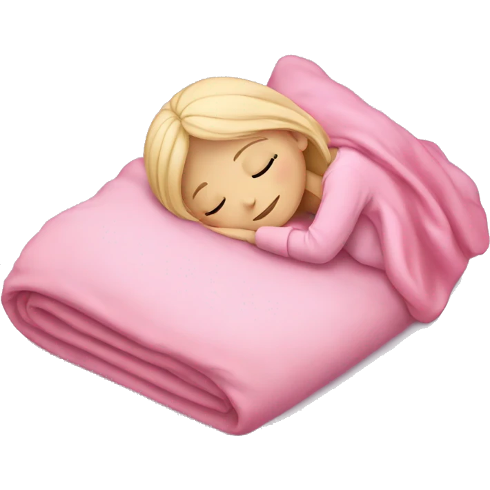 blonde girl sleeping on side with pink blanket emoji