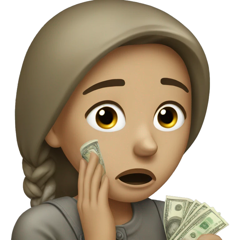 Crying woman using money to wipe emoji