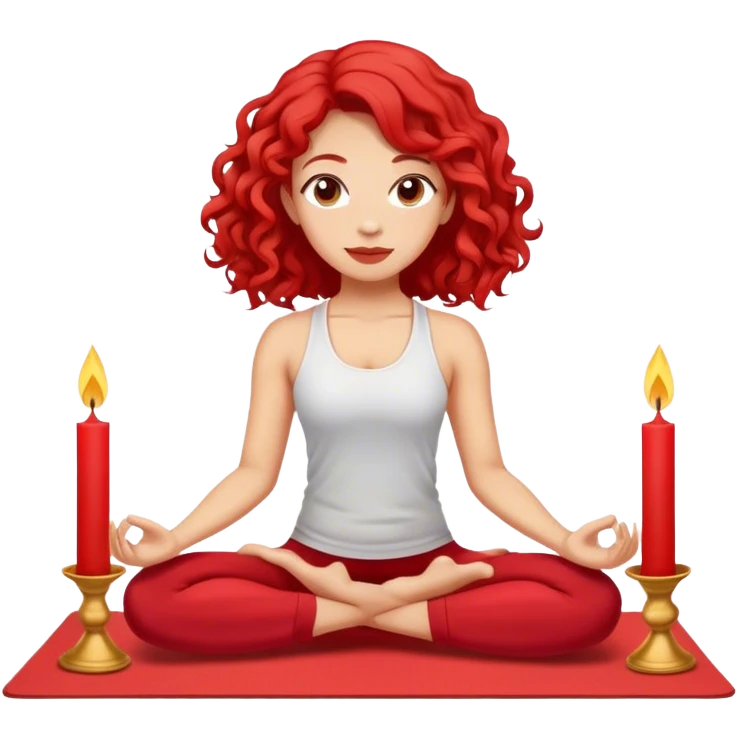 Light skin, yoga, red curled hair shoulder length, candles on the yoga mat emoji