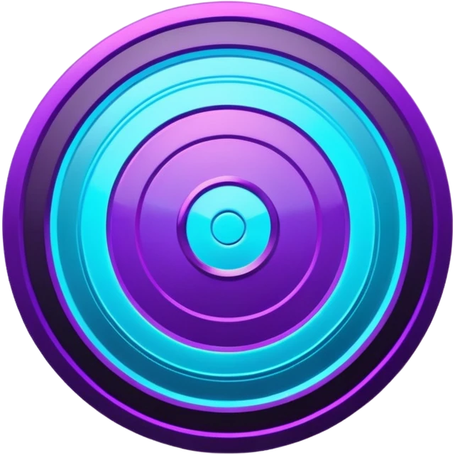 Futuristic glowing bullseye target emoji, neon purple and cyan holographic glow, dark background, digital tech style, abstract sparkles, no face. emoji