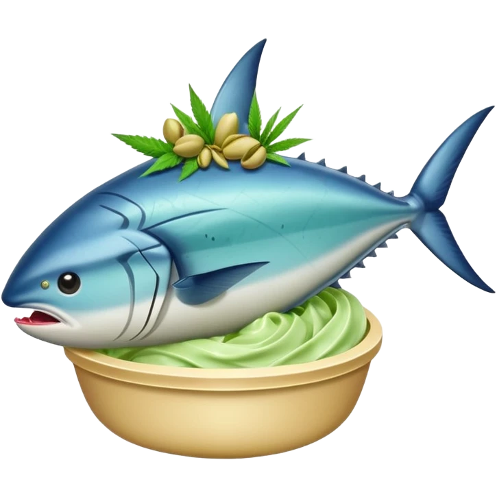 bluefin tuna in a gelato with cannabis leaf emoji