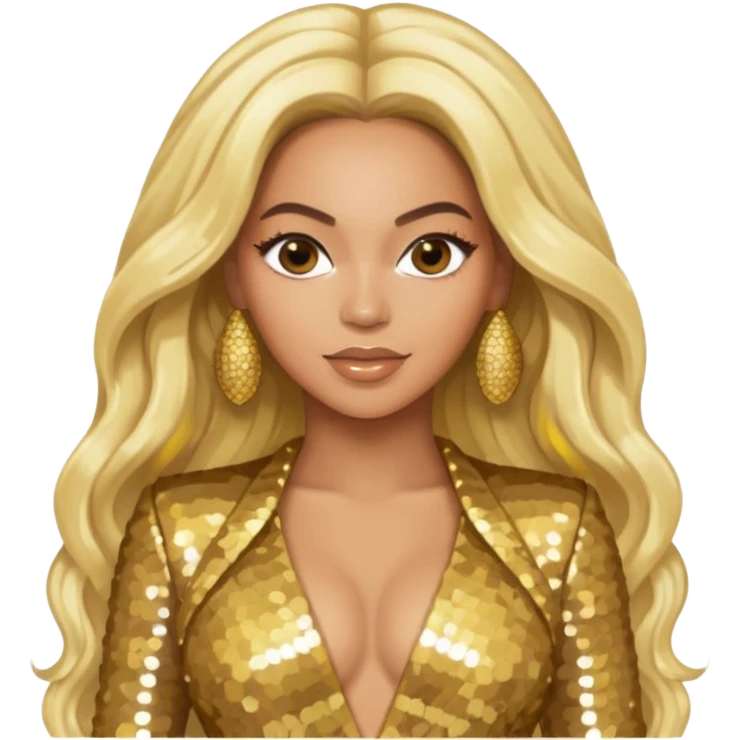 Beyonce long platinum blonde hair, gold outfit emoji