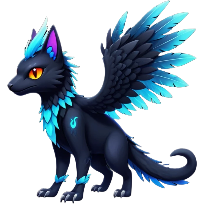 Black Dark Exotic Tropical Beaked Feathery Nocturnal Neon-glowing Abyssal Nightly Abyss-Cat-Gryphon-Salandit-Silvally-akémon Creature (full body) emoji