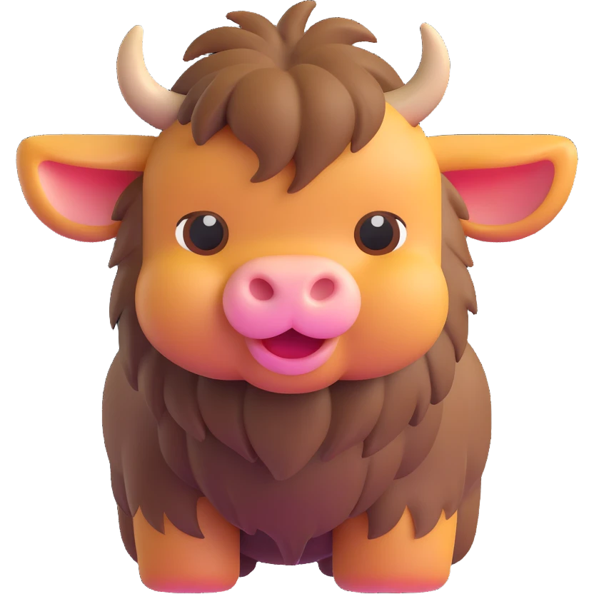 baby yak, 3D emoji style, soft shading, lively and expressive, suitable for app icon emoji