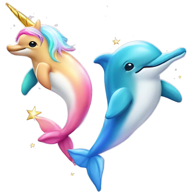 Dolphins and unicorns with sparkles emoji