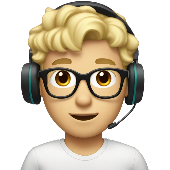 blonde boy front curl with glasses and headset emoji