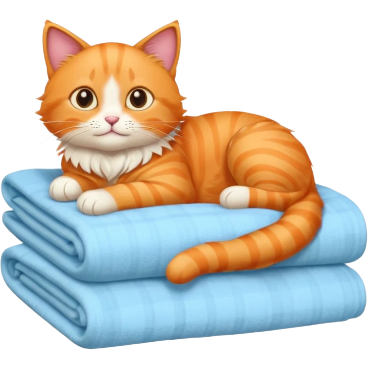 Orange cat laying on a stack of light blue blankets emoji