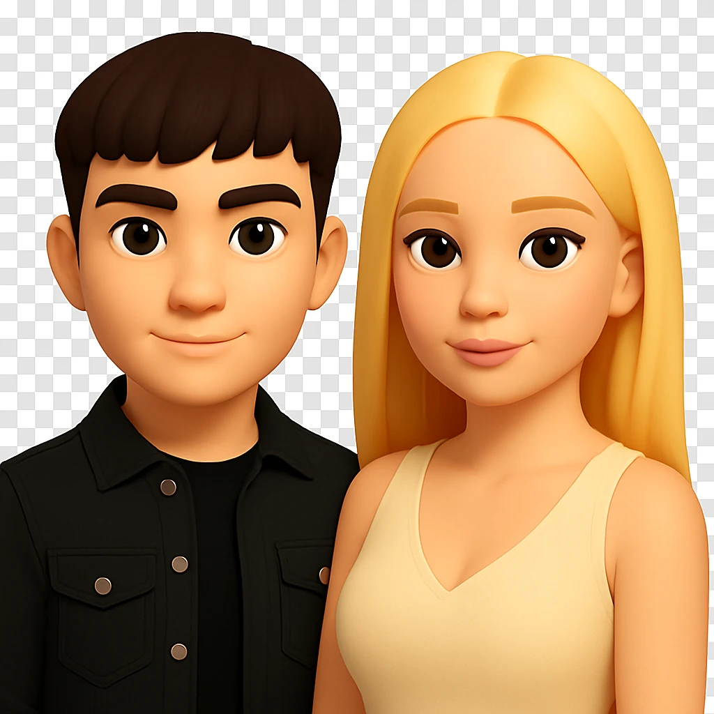 Slightly increase the volume of the upper body of the girl and turn her to face forward, maintaining a cartoon style. Transparent background. emoji