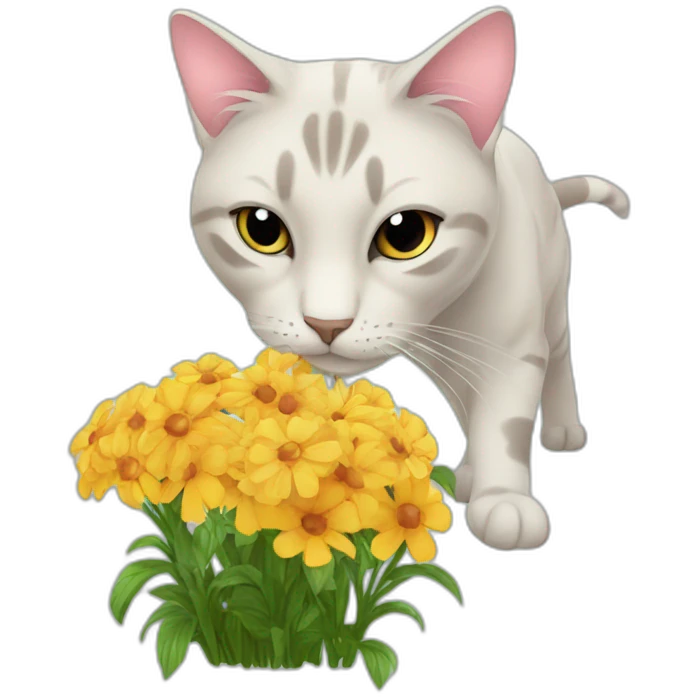Cat sniffing flowers emoji