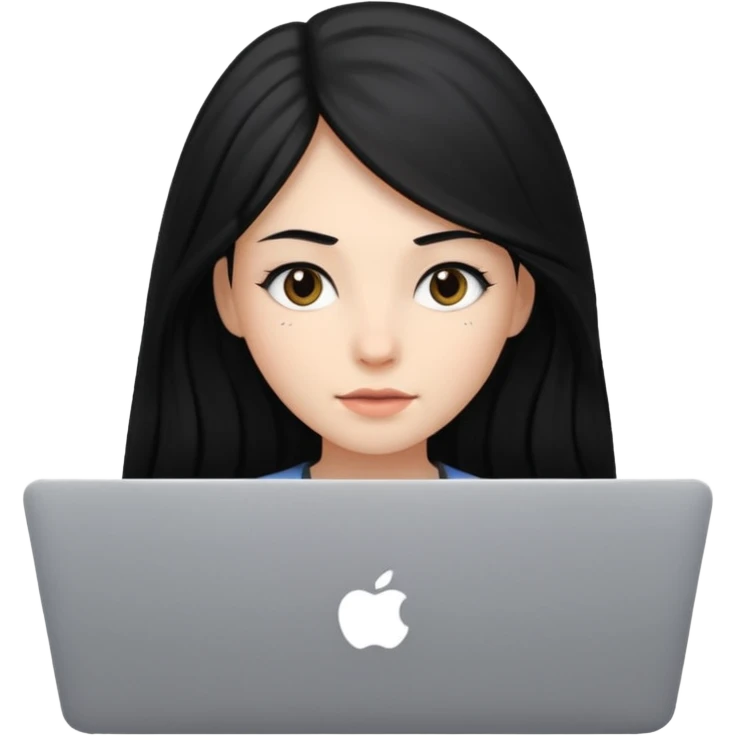 girl with black long hair working in a macbook  emoji