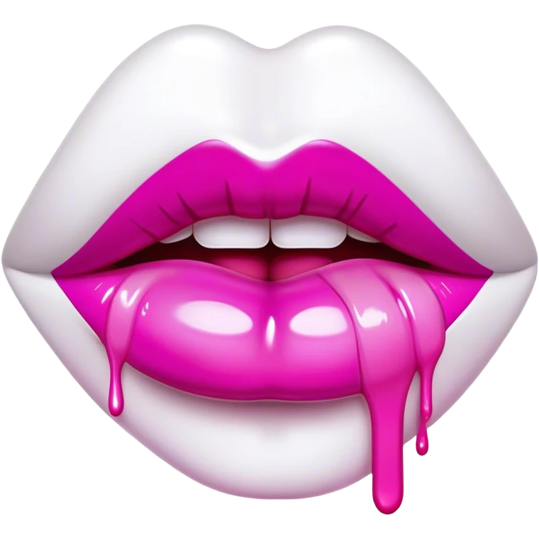 hot pink ombre glossy lips covered in dripping white paint emoji