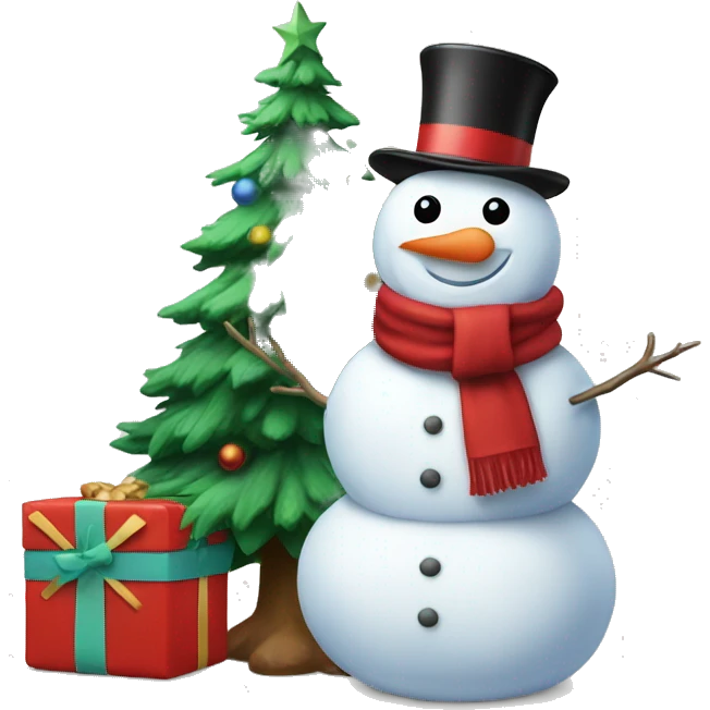Christmas tree next to a snowman emoji