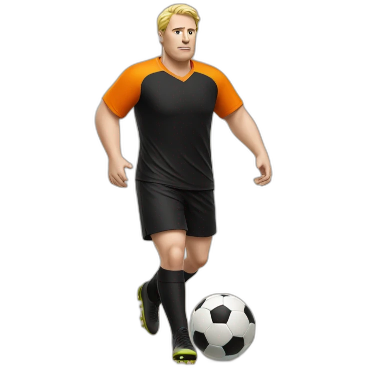 Fat white man play soccer orange and black emoji