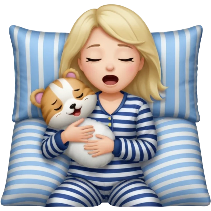 {
      "type": "human",
      "look": "girl in striped pyjamas, yawning, holding pillow",
      "description": "a sleepy girl in striped pyjamas yawning while holding a pillow"
    } emoji