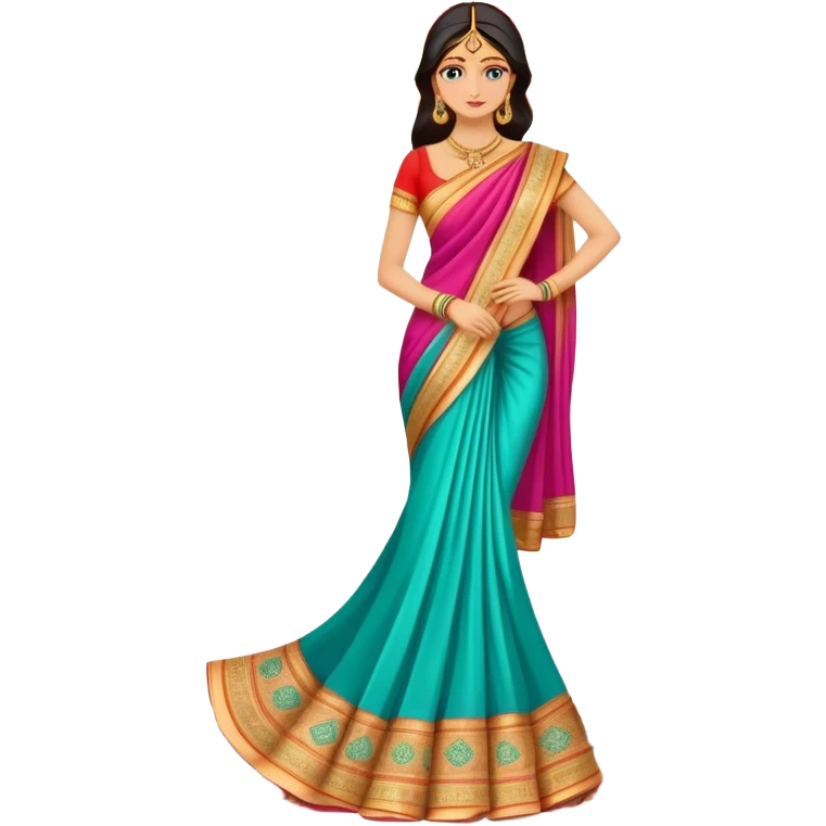elegant colorful Indian saree with beautiful patterns and gold border emoji
