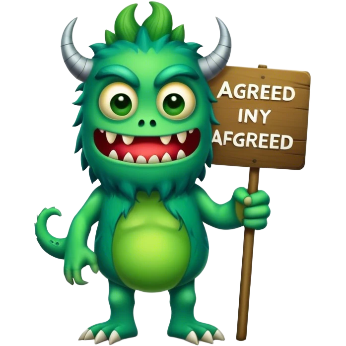 monster holding a sign "agreed" emoji